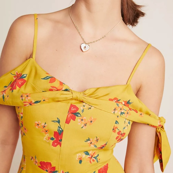 Anthropologie Londonderry Jumpsuit 4 Floral on Gold Wide Leg Romper - Picture 2 of 11